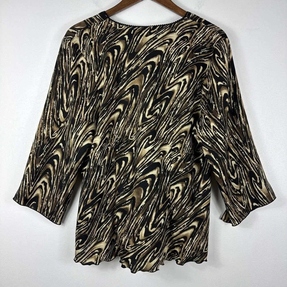 Y2K Blouse‎ Top Shirt Womens XL Brown Black Spiral V-Neck Silky Abstract Gothic - Picture 2 of 11